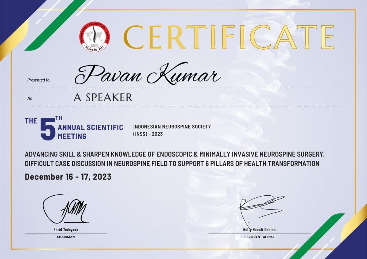 5th Annual Scientific Meeting (INSS) Certificate